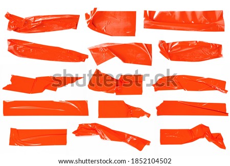 Set of Red tapes on white background. Torn horizontal and different size Red sticky tape, adhesive pieces. Royalty-Free Stock Photo #1852104502