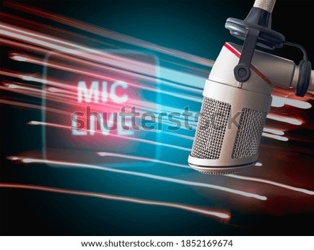 background with a professional microphone and light garland