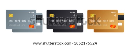 Credit cards isolated on white background. Debit, black and gold credit cards. Vector illustration Royalty-Free Stock Photo #1852175524