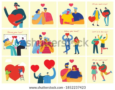 Vector Valentine illustration cards in a flat style of happy couples in love