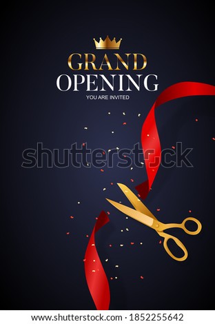 Grand Opening Card with Ribbon and Scissors Background. Vector Illustration EPS10