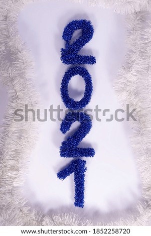 new year decorative numbers laid out 2021, christmas on white background