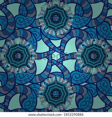 Mandala colored on a blue, black and neutral colors. Invitation card. Vector vintage pattern.