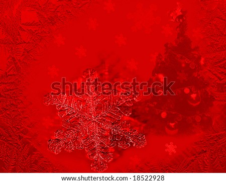 red christmas card with snowflakes and fir