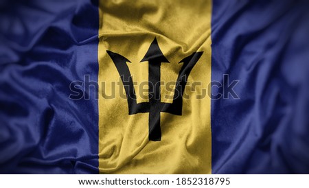 close up waving flag of Barbados. flag symbols of Barbados.