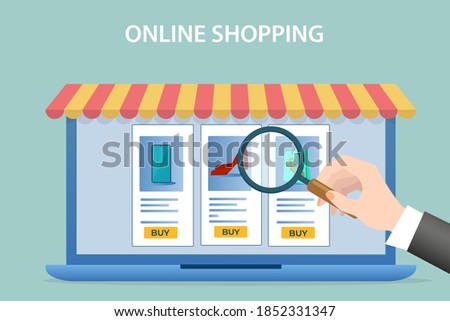 Online shopping.People use gadgets to make purchases in an online store.The concept of online trading.Flat vector illustration.