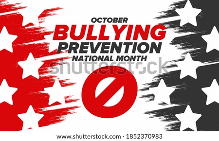 National Bullying Prevention Month in October. Annual nationwide campaign to keep all youth safe from bullying. Red color. Poster, card, banner, background. Vector illustration