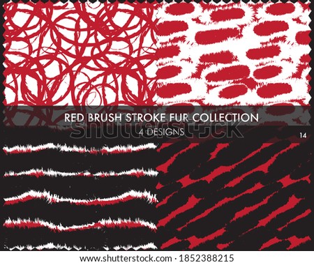 Red Brush stroke fur collection includes 4 design swatches for fashion prints, homeware, graphics, backgrounds