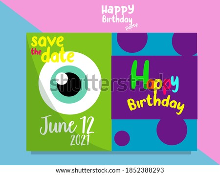cute monsters happy birthday card Royalty-Free Stock Photo #1852388293