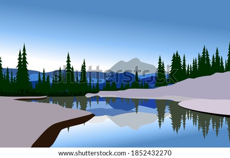 Mountain reflection in  Lake.Scenery of lake mountain and pine tree .