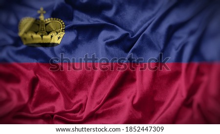 close up waving flag of Liechtenstein. flag symbols of Liechtenstein.