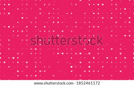 Seamless background pattern of evenly spaced white butterfly symbols of different sizes and opacity. Vector illustration on pink background with stars