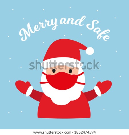 Merry and safe Christmas illustration with Santa Claus in protective face mask