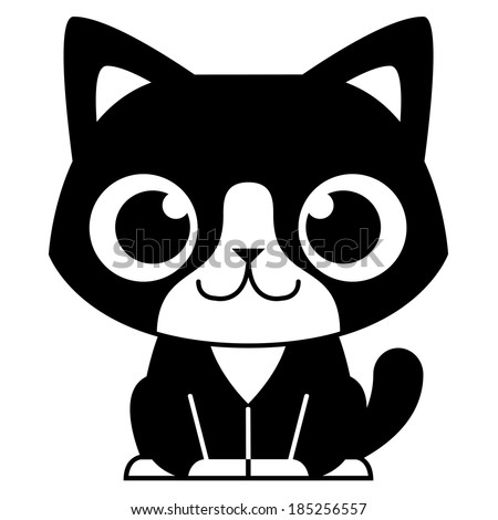 Vector Cartoon Adorable Black And White Cat