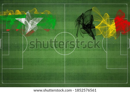 Myanmar vs Belgium Soccer Match, national colors, national flags, soccer field, football game, Competition concept, Copy space