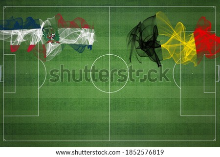 Dominican Republic vs Belgium Soccer Match, national colors, national flags, soccer field, football game, Competition concept, Copy space