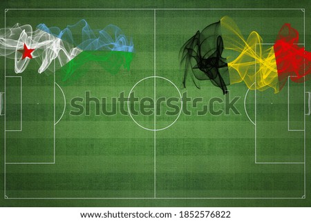 Djibouti vs Belgium Soccer Match, national colors, national flags, soccer field, football game, Competition concept, Copy space