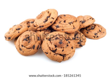 chocolate chip cookies on a white background, chocolate chip cookies on a white background