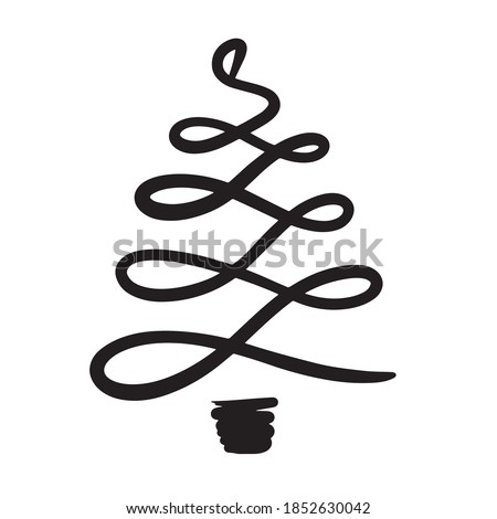 Vector drawn linear black Christmas tree icon. Christmas and new year tree design for printing greeting cards.