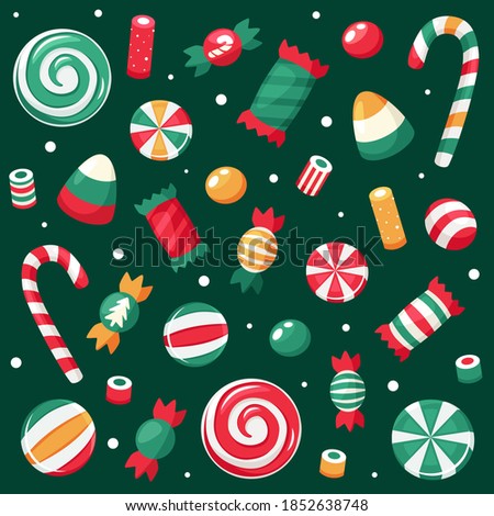 Merry Christmas sweets and candies collection. Vector illustration.