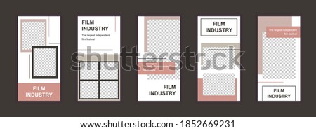 Film industry editable templates set for stories. Photography and video entertainment. Geometric design for social networks. Story mockup with free copy space vector illustration.