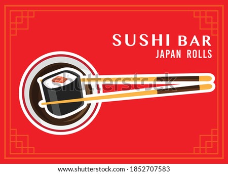 chopsticks with sushi roll, Vector chopsticks Holding sushi roll 