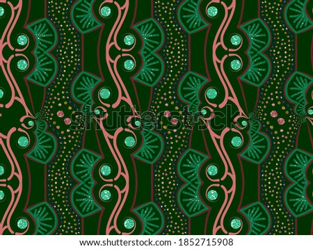A hand drawing pattern made of salmon pink brown and green 