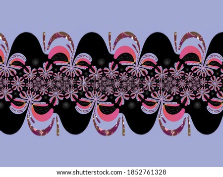 A hand drawing pattern made of pink lily and orange on a black background 
