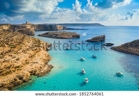 Aerial view of the famous Comino island, Blue lagoon. Maltese island Royalty-Free Stock Photo #1852764061