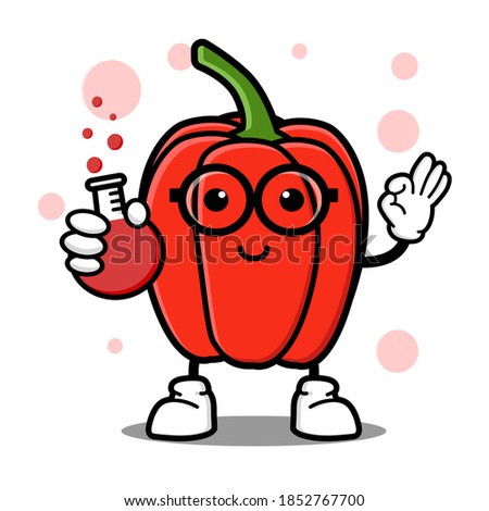 cute paprika cartoon mascot character funny expression with holding chemical bottle