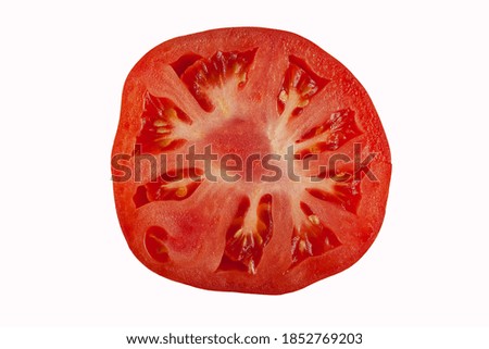 slice of ripe juicy tomato on a white background