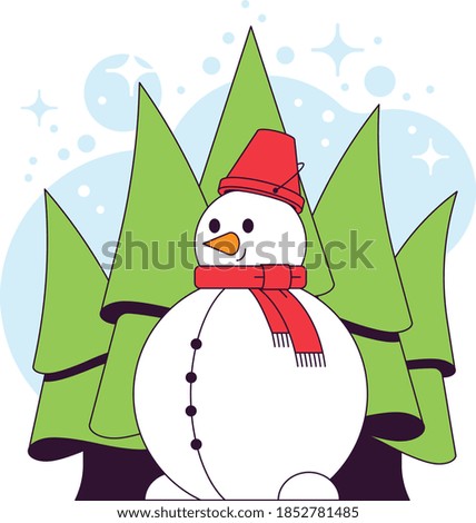 Snowman in the forest vector illustration