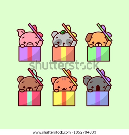 CUTE ANIMALS IN THE CRHISTMAS PRESENT BOX 