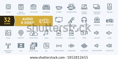 Audio Video Icons Pack. Thin line icons set. Flat icon collection set. Simple vector icons Royalty-Free Stock Photo #1852812655