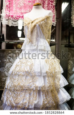 Fallera dress in a shop. This is a typical dress from Valencia, Spain