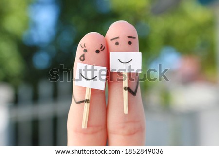 Fingers art of couple. Concept of people hiding emotions.