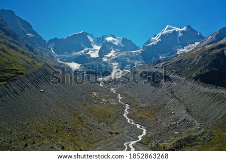 Aerial view of Val Roseg valley - St Moritz - summer Swizerland