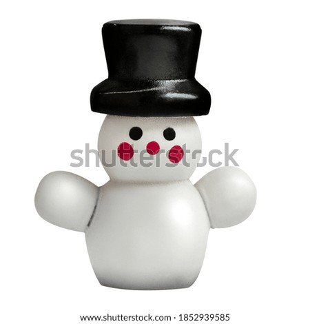 Cute snowman wearing black top-hat isolated on white background