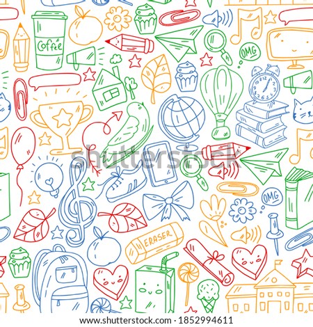 Vector illustration. Back to school vector pattern. Textile fabric design, wrapping paper and website wallpapers.