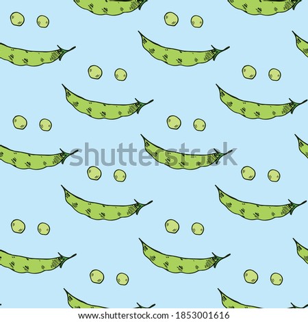 vector seamless fun creative pattern with pods and peas in the form of a smile. it can be used as Wallpaper, poster, print for clothing, fabrics, textiles, packaging paper, kitchen accessories.