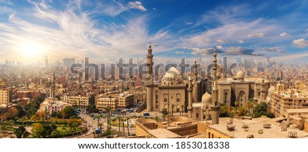The Mosque-Madrasa of Sultan Hassan at sunset, Cairo Citadel, Egypt Royalty-Free Stock Photo #1853018338