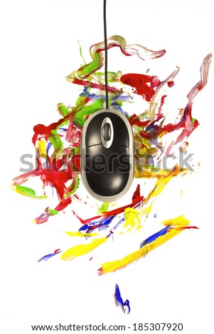 Computermouse painting dynamical colorful trace on white isolated background