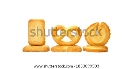 Butter cookies arrangement in "I love You" meaning, isolated on white background