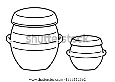 Two kind(Jar and pot) of Onggi. Onggi is Korean earthenware, which is extensively used as tableware, as well as storage containers in Korea. Vector line art illustrations set. Royalty-Free Stock Photo #1853112562