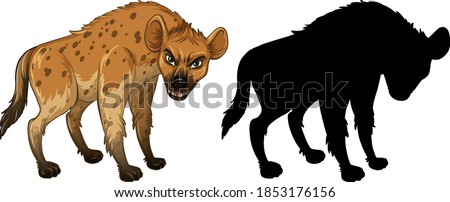 Hyena characters and its silhouette on white background illustration
