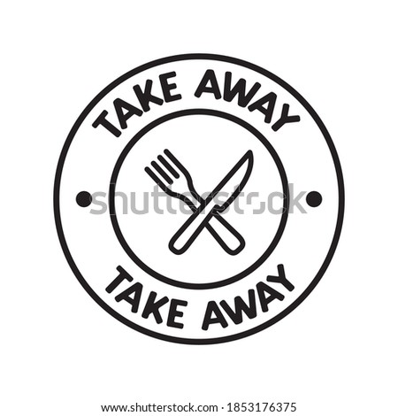 Take away badge. Vector linear illustration. Fast food icon. Royalty-Free Stock Photo #1853176375