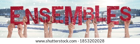 People Hands Holding Ensembles Means Stronger Together, Snowy Winter Background