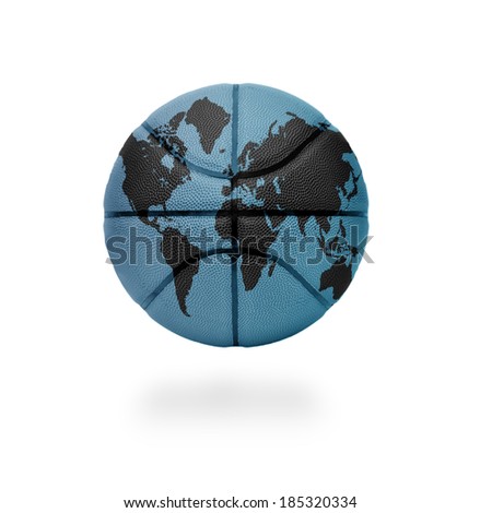 Basketball ball with the world map on white background