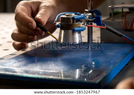 equipment for experiments. school laboratory. Gas mixer. Stylized photo. complex of equipment in operation. Selective focus. Science and study.
