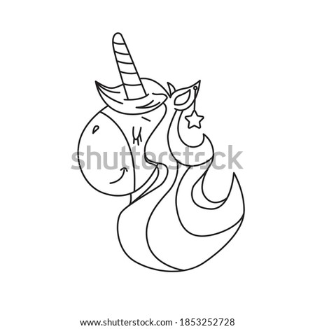 Black and white drawing of a unicorn. Clip art. Suitable for postcards, flyers, banners, invitations. Vector illustration for art therapy, antistress coloring book for adults and children.